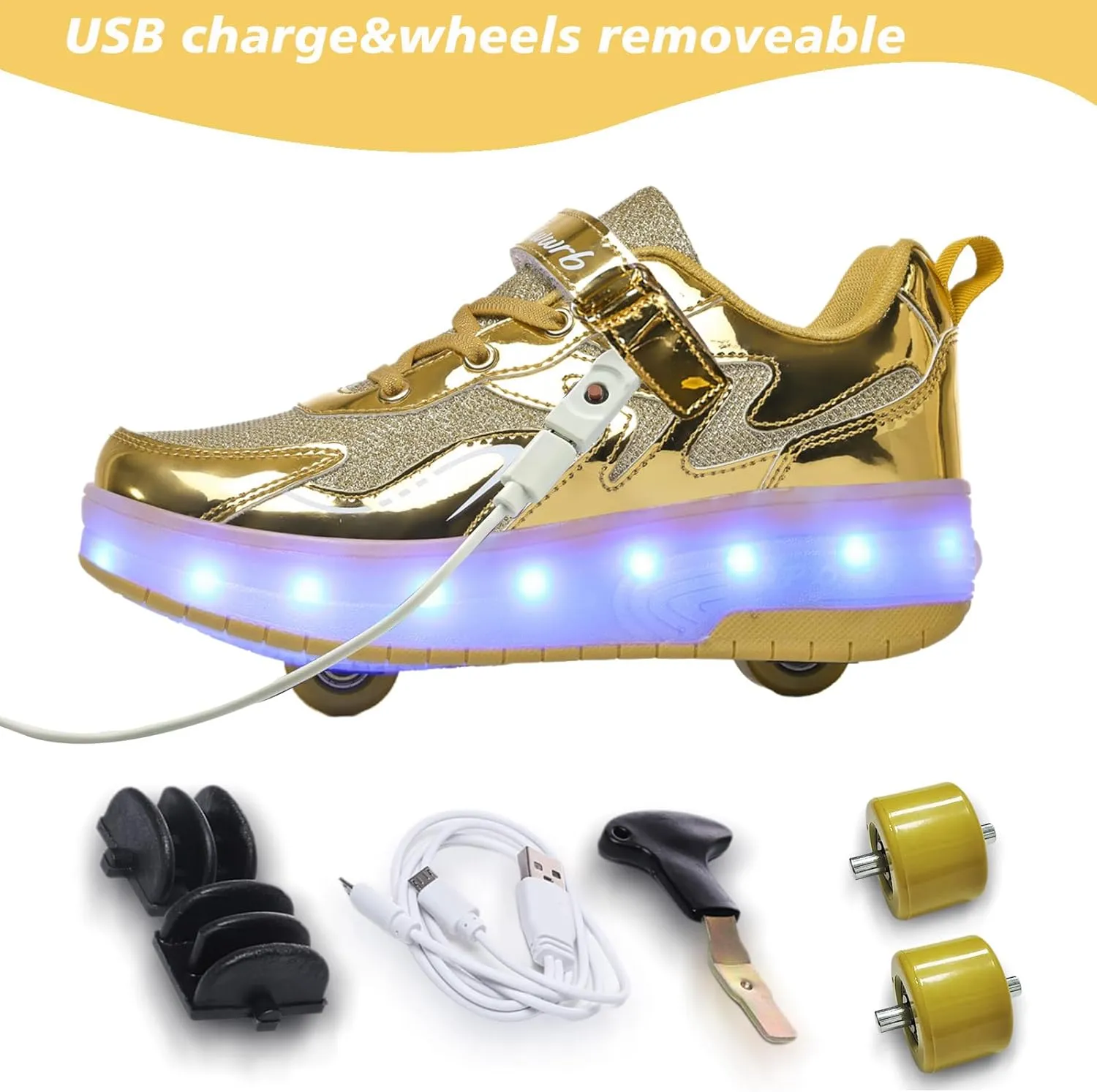 Girls Roller Shoes LED Lights Up Sneakers with Wheels Removable Lightweight Roller Skates Boys Beginners Trainers Skate Comfortable Sports Footwear Athletic USB Charge Sneaker Kids Gifts