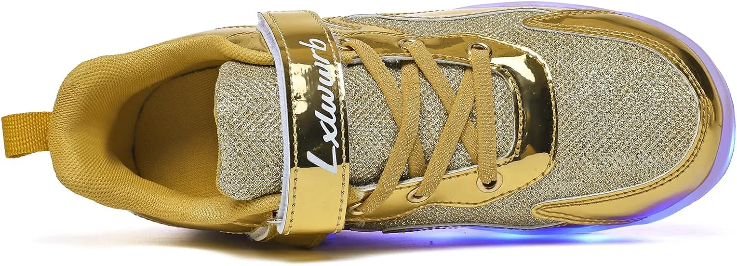 Girls Roller Shoes LED Lights Up Sneakers with Wheels Removable Lightweight Roller Skates Boys Beginners Trainers Skate Comfortable Sports Footwear Athletic USB Charge Sneaker Kids Gifts