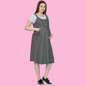 Grey Rayon Dungaree Nursing Maternity Dress