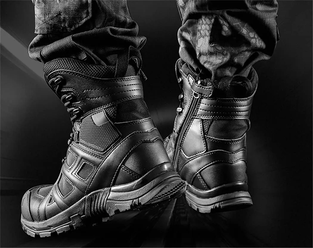 High Tube Leather Mesh Breathable Combat Boot, Military Tactical Non-Slip Boots, Outdoor Climbing Desert Hiking Shoes