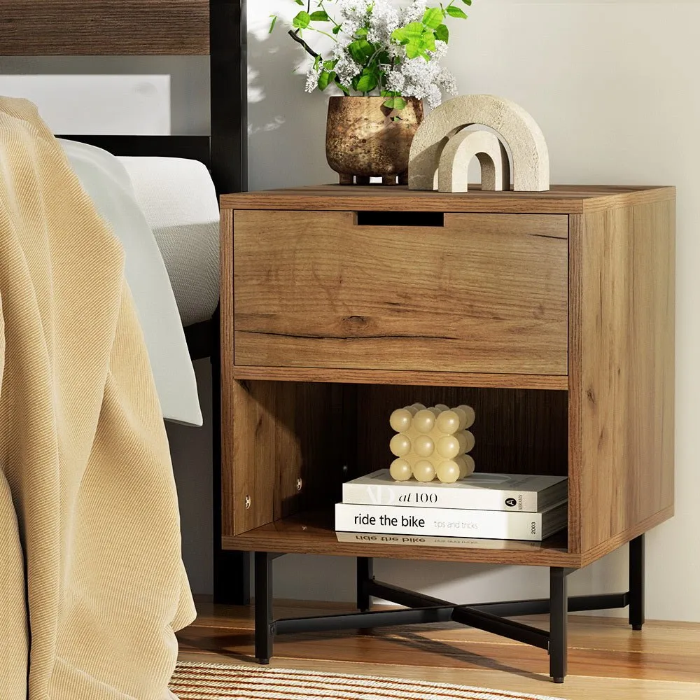 Industrial Style Bedside Table With Drawer Oak