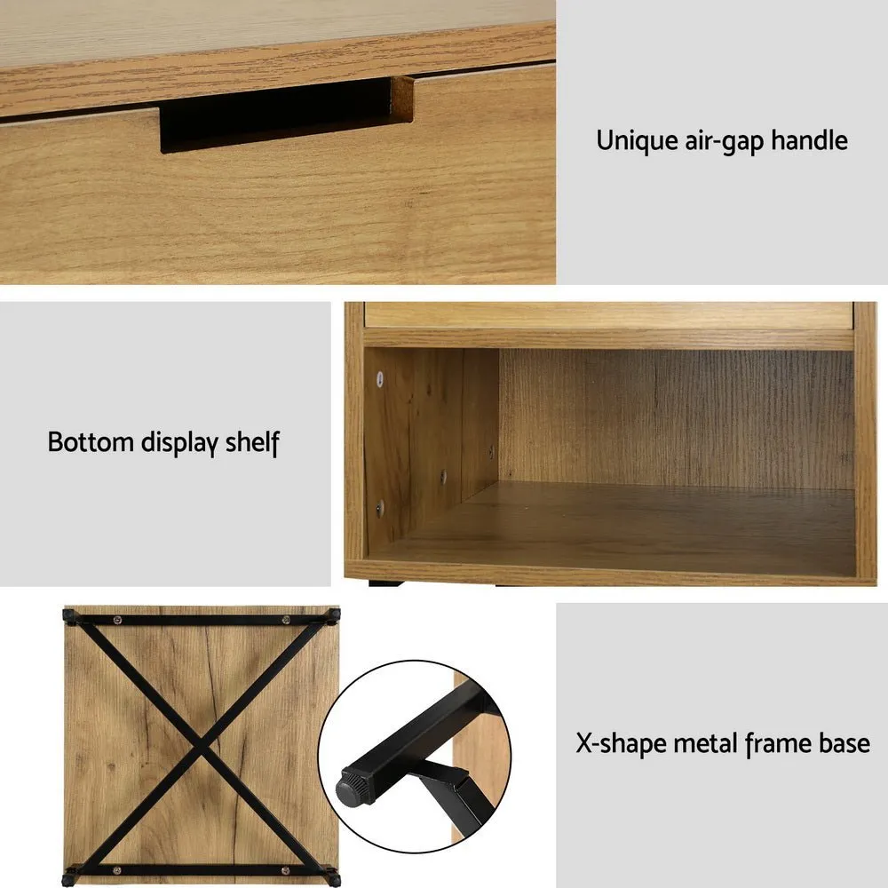 Industrial Style Bedside Table With Drawer Oak