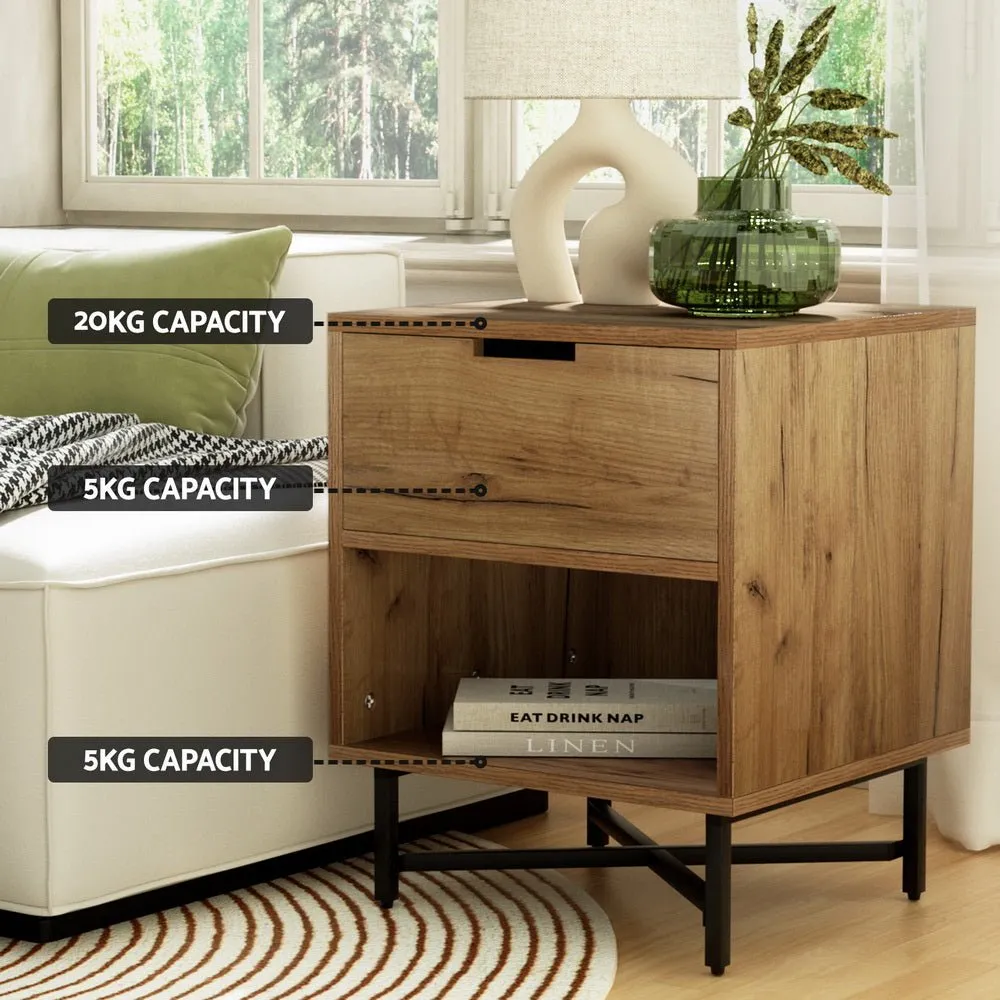 Industrial Style Bedside Table With Drawer Oak