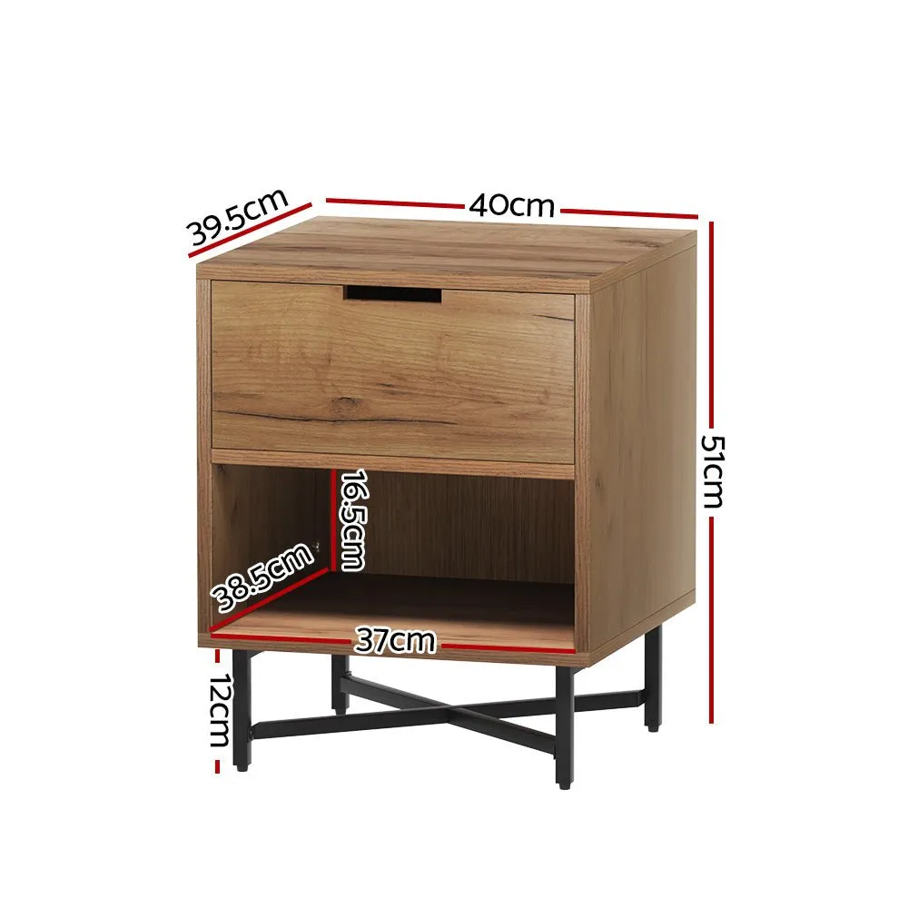 Industrial Style Bedside Table With Drawer Oak
