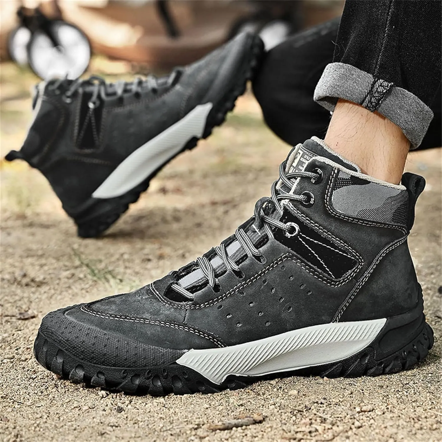 JiuQing Men's Hiking Boots Waterproof Desert Boots Breathable Backpacking Trekking Trails Shoes