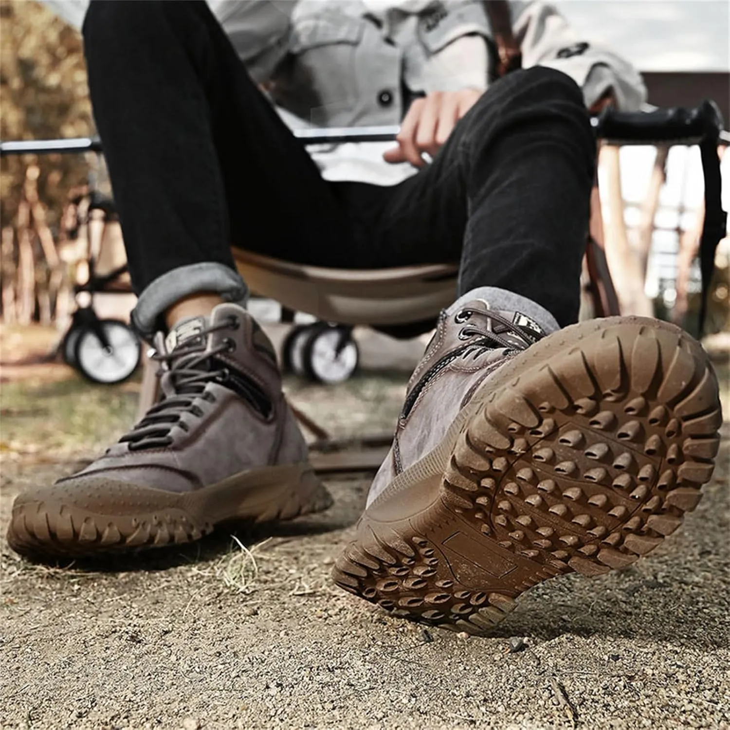 JiuQing Men's Hiking Boots Waterproof Desert Boots Breathable Backpacking Trekking Trails Shoes