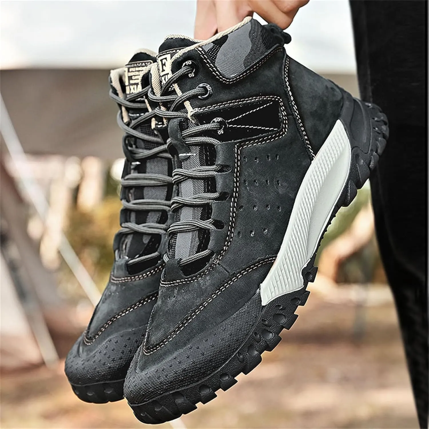 JiuQing Men's Hiking Boots Waterproof Desert Boots Breathable Backpacking Trekking Trails Shoes