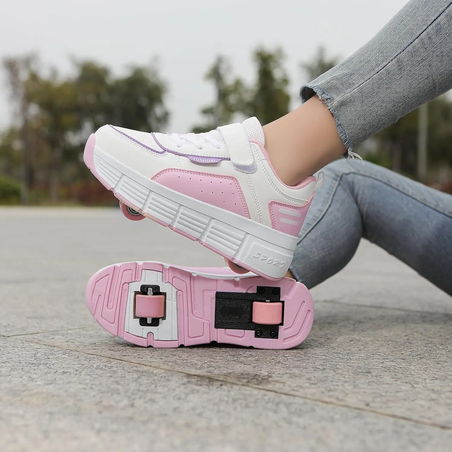 Kids Roller Skate Shoes Automatic Retrectable Technical Skateboarding Skates Multisport Running Sneakers for Boys Girls and Teen Outdoor