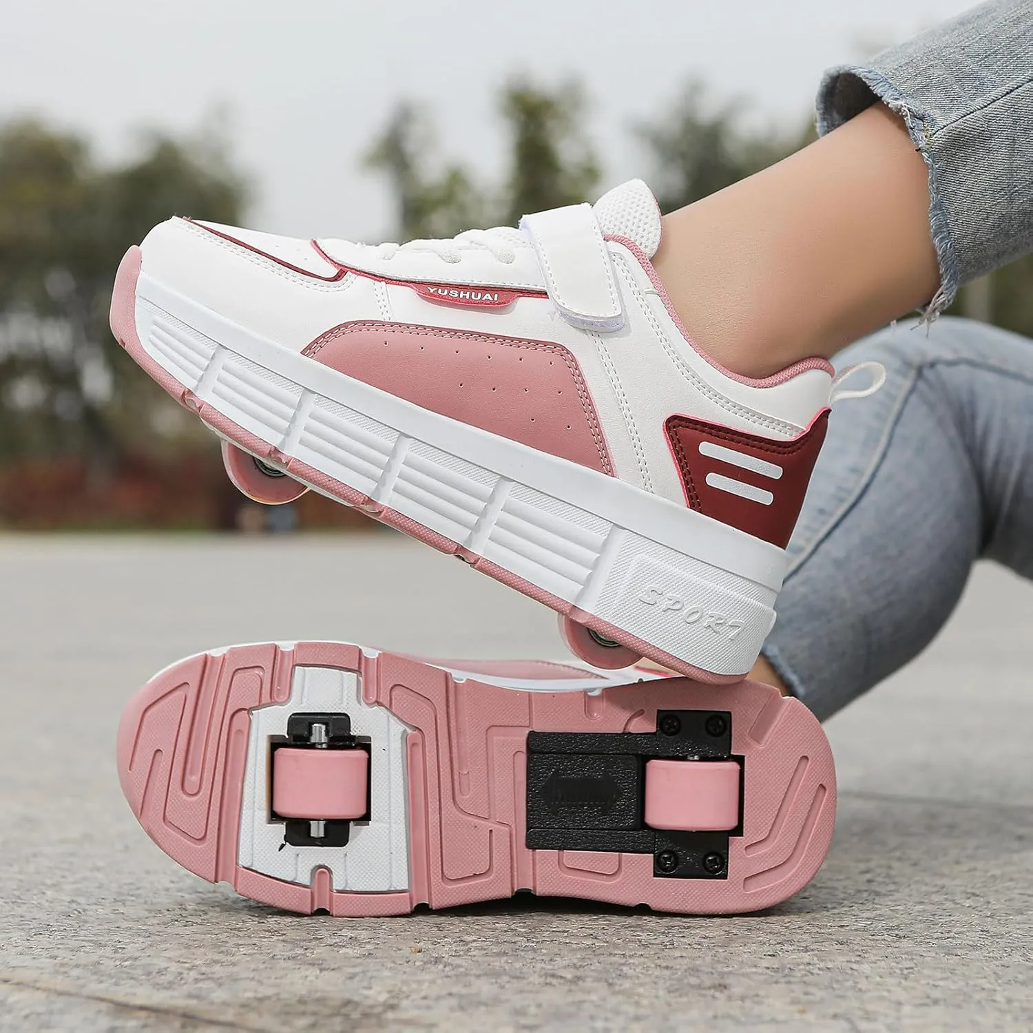 Kids Roller Skate Shoes Automatic Retrectable Technical Skateboarding Skates Multisport Running Sneakers for Boys Girls and Teen Outdoor