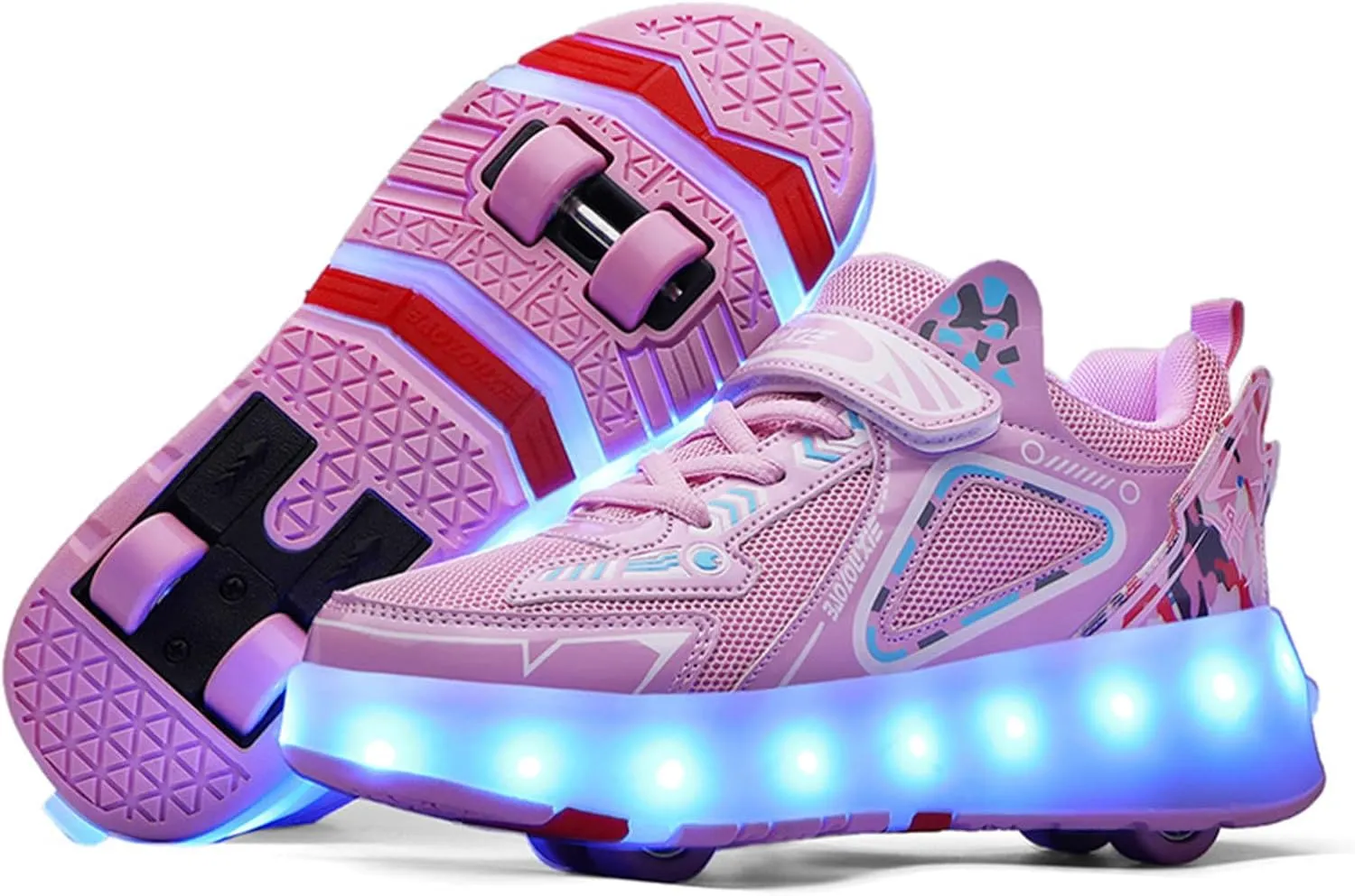 Kids Roller Skates Shoes Boy Girl Sneakers with 4 Wheels, USB Chargeable LED Light Up Roller Skates, Upgraded LED Strips Roller Skate Shoes for Children Gift,Pink-8