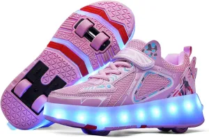 Kids Roller Skates Shoes Boy Girl Sneakers with 4 Wheels, USB Chargeable LED Light Up Roller Skates, Upgraded LED Strips Roller Skate Shoes for Children Gift,Pink-8