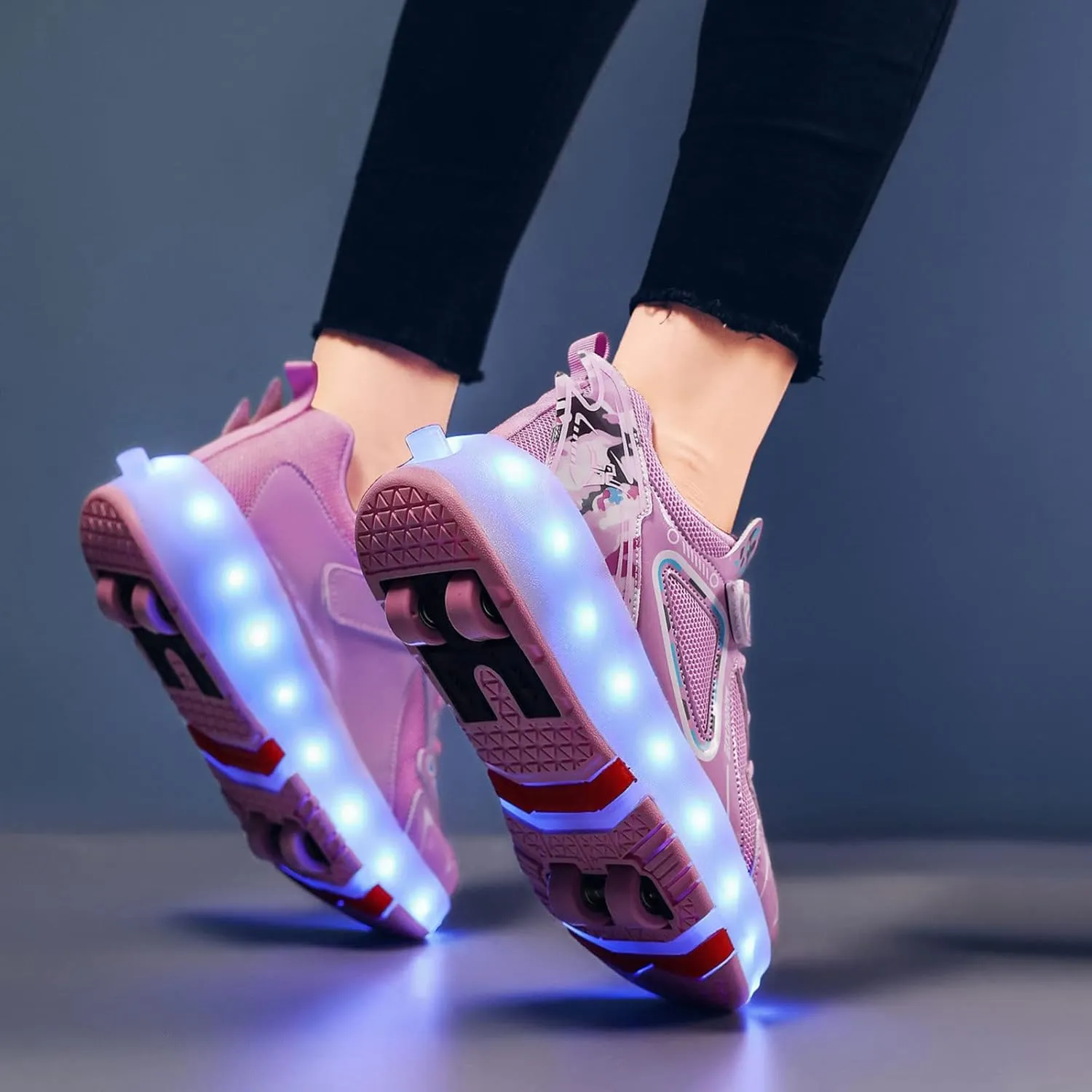 Kids Roller Skates Shoes Boy Girl Sneakers with 4 Wheels, USB Chargeable LED Light Up Roller Skates, Upgraded LED Strips Roller Skate Shoes for Children Gift,Pink-8