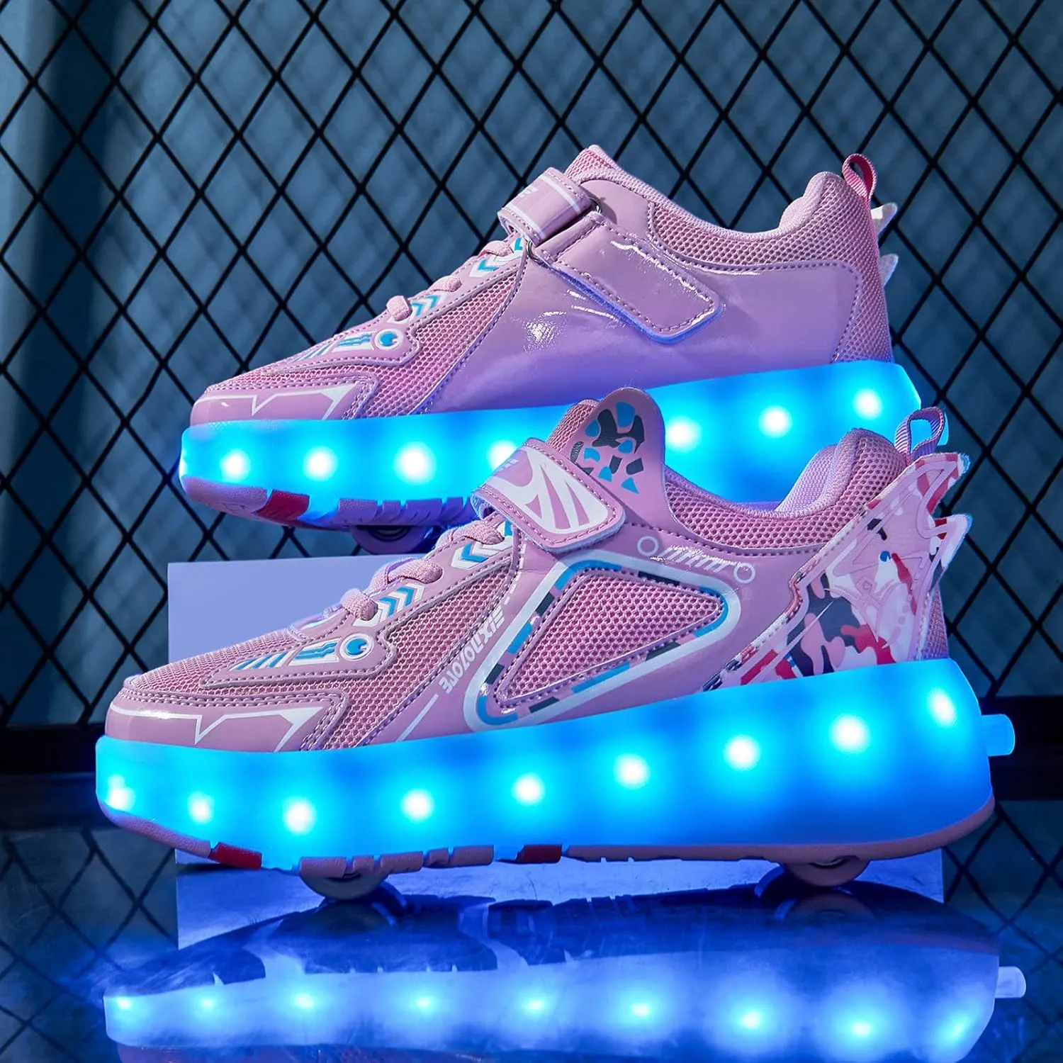 Kids Roller Skates Shoes Boy Girl Sneakers with 4 Wheels, USB Chargeable LED Light Up Roller Skates, Upgraded LED Strips Roller Skate Shoes for Children Gift,Pink-8