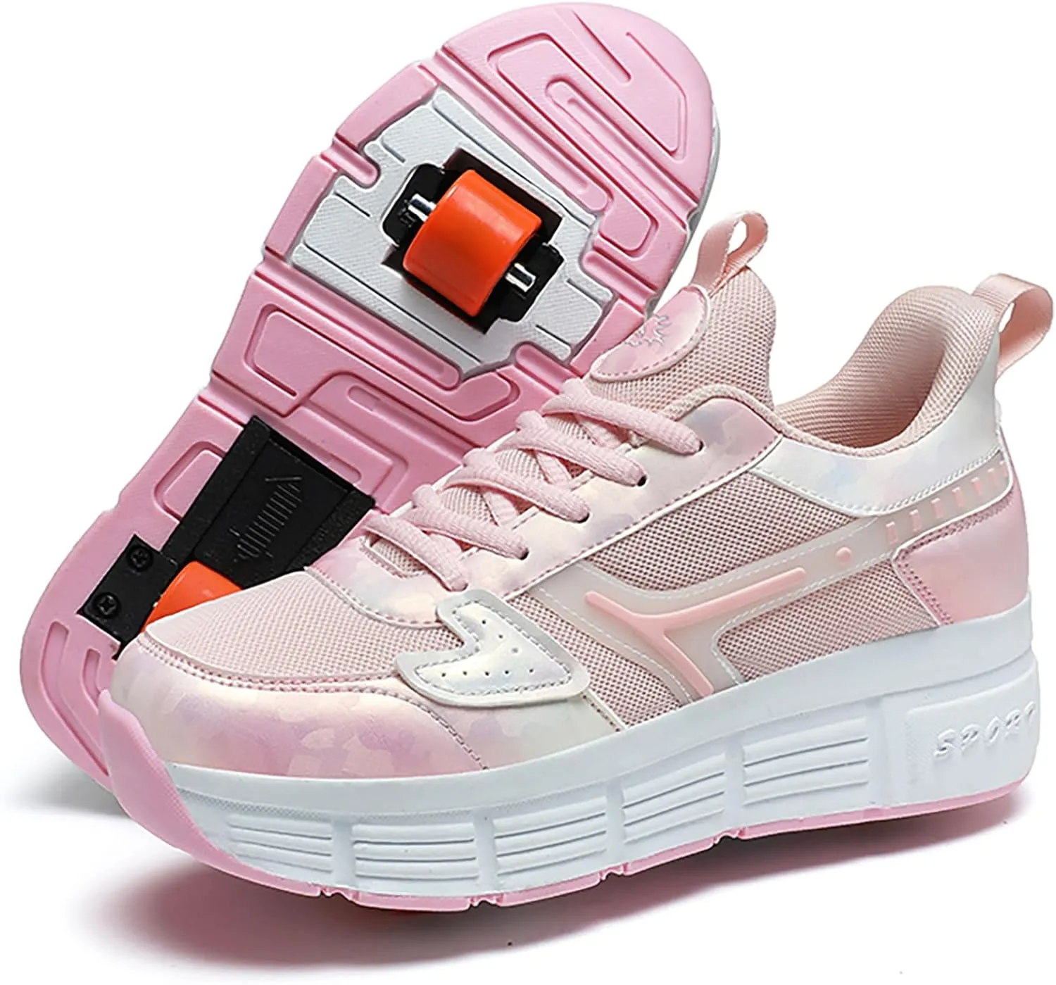 Kids Roller Sneakers with Detachable Wheels, Unisex Casual Skating Shoes, Trendy All-Season Round Toe Lace-up Sneakers for Party, Birthday