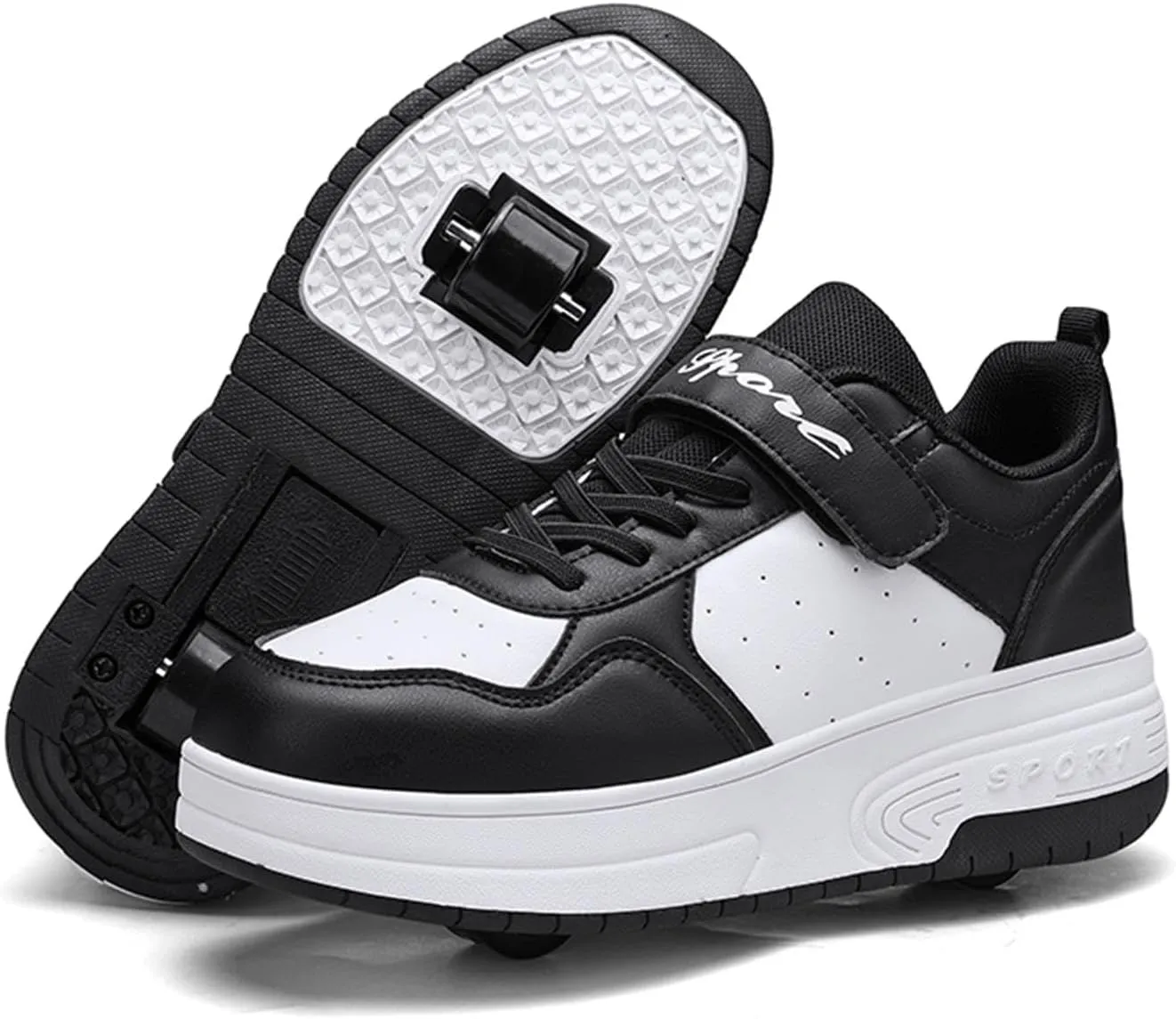 Kids Roller Sneakers with Detachable Wheels, Unisex Casual Skating Shoes, Trendy All-Season Round Toe Lace-up Sneakers for Party, Birthday
