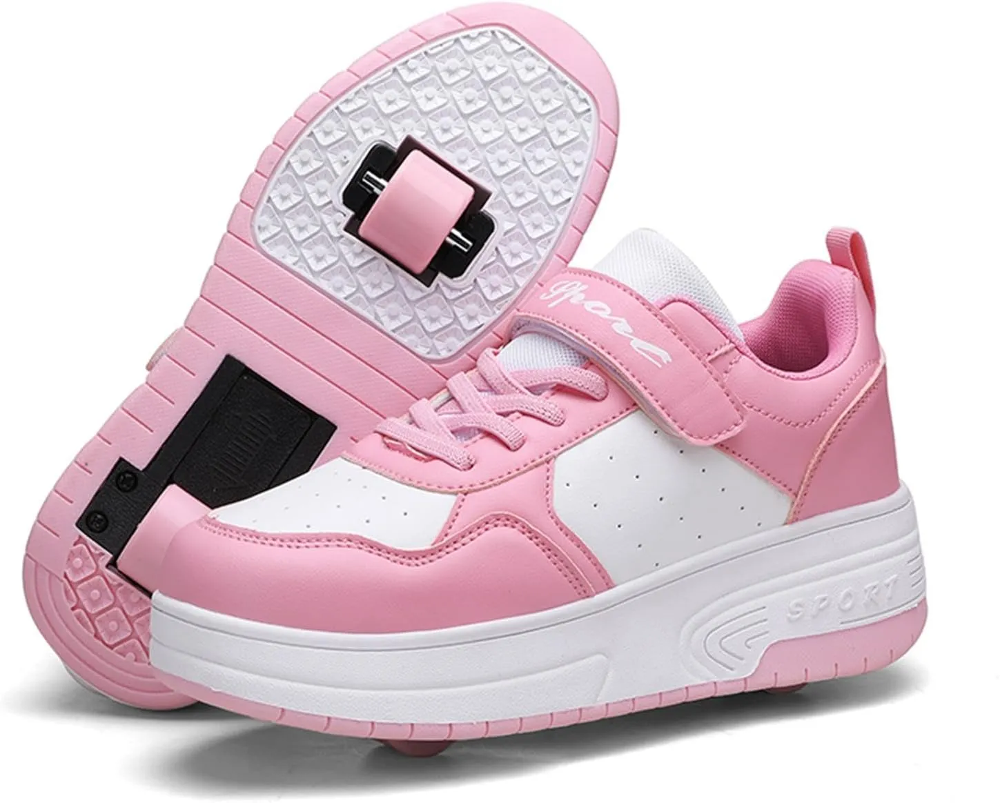 Kids Roller Sneakers with Detachable Wheels, Unisex Casual Skating Shoes, Trendy All-Season Round Toe Lace-up Sneakers for Party, Birthday