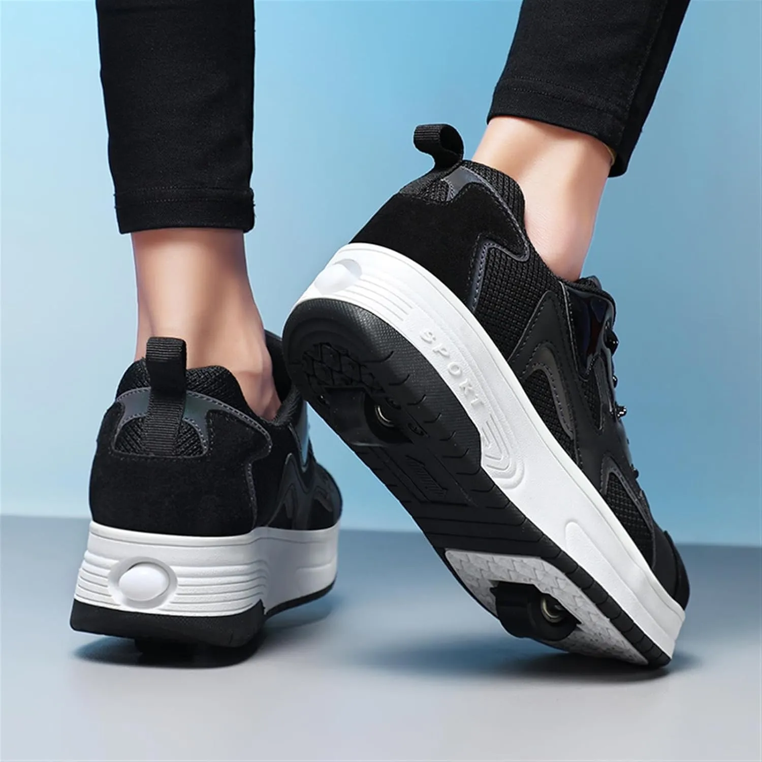 Kids Roller Sneakers with Detachable Wheels, Unisex Casual Skating Shoes, Trendy All-Season Round Toe Lace-up Sneakers for Party, Birthday