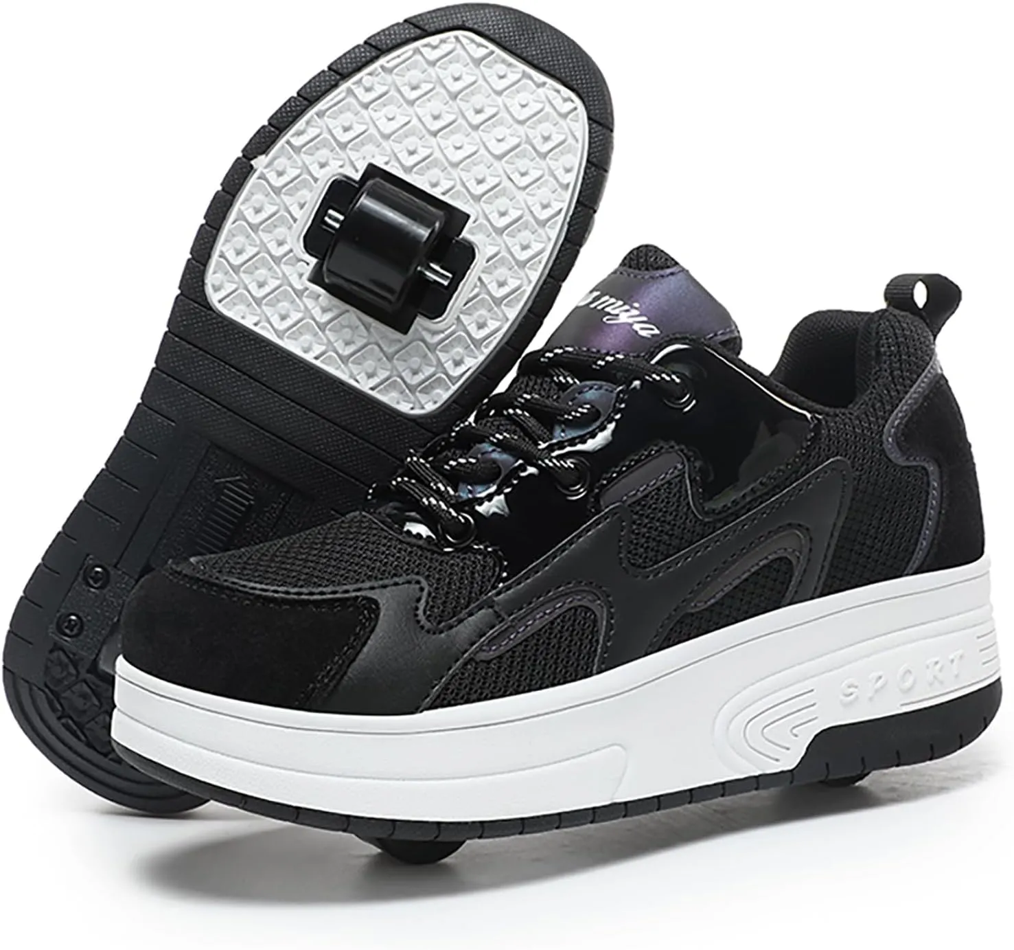 Kids Roller Sneakers with Detachable Wheels, Unisex Casual Skating Shoes, Trendy All-Season Round Toe Lace-up Sneakers for Party, Birthday
