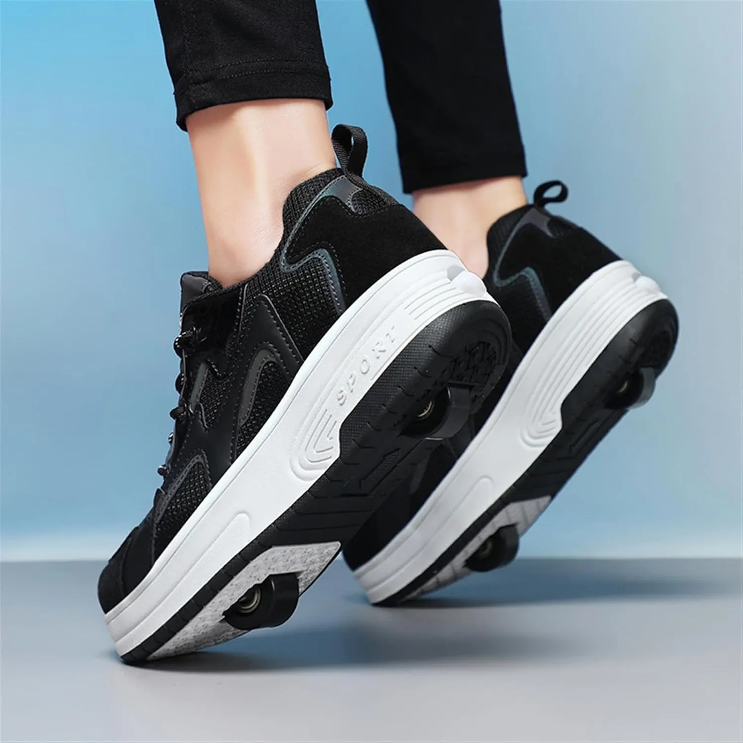 Kids Roller Sneakers with Detachable Wheels, Unisex Casual Skating Shoes, Trendy All-Season Round Toe Lace-up Sneakers for Party, Birthday