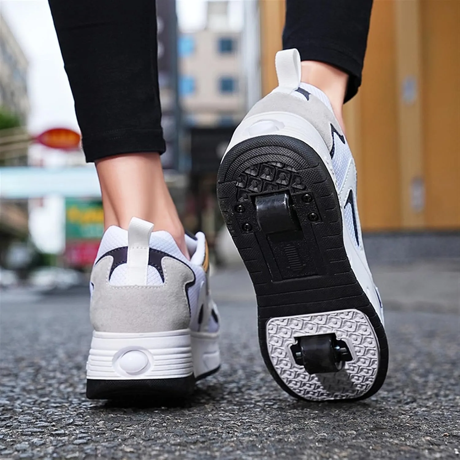 Kids Roller Sneakers with Detachable Wheels, Unisex Casual Skating Shoes, Trendy All-Season Round Toe Lace-up Sneakers for Party, Birthday