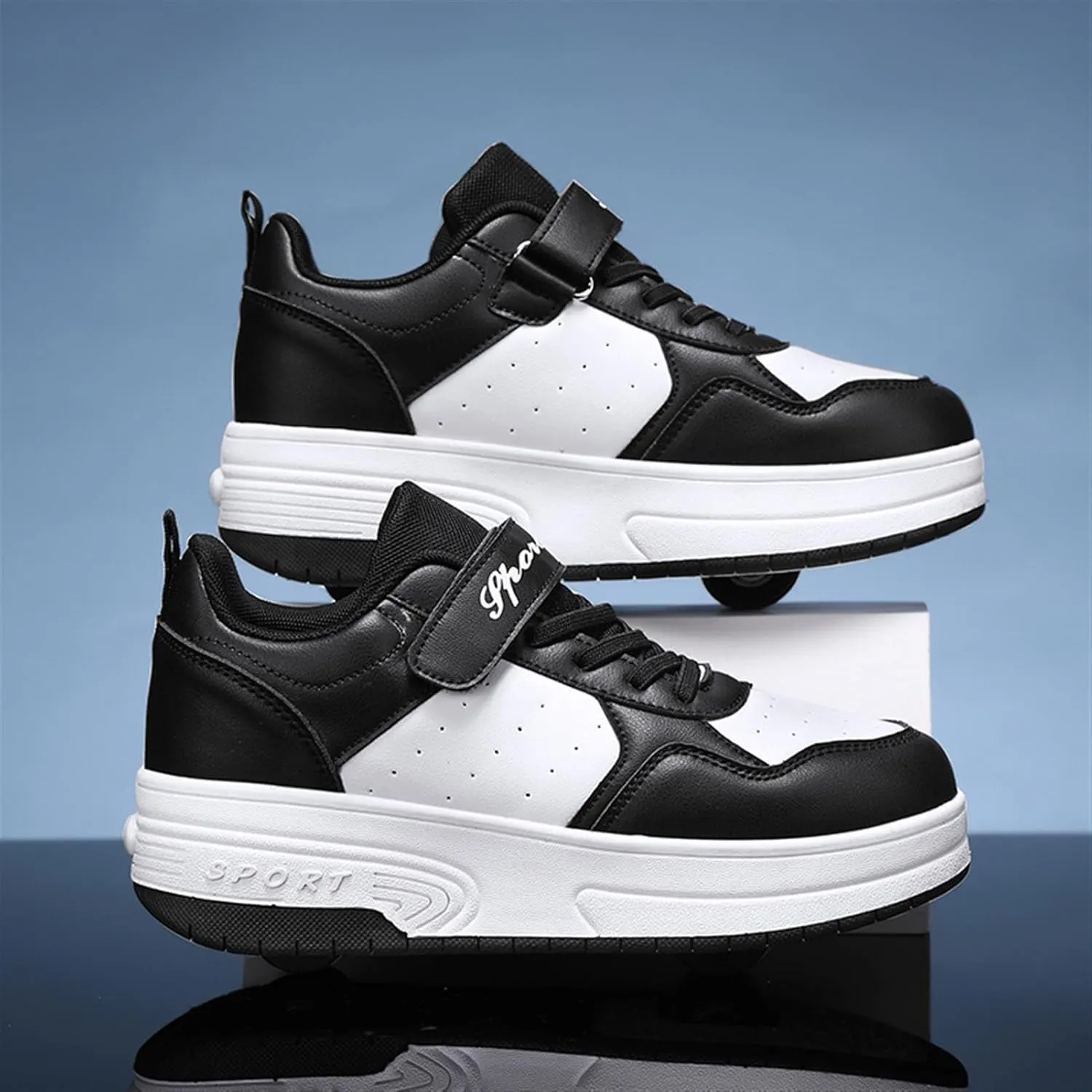 Kids Roller Sneakers with Detachable Wheels, Unisex Casual Skating Shoes, Trendy All-Season Round Toe Lace-up Sneakers for Party, Birthday