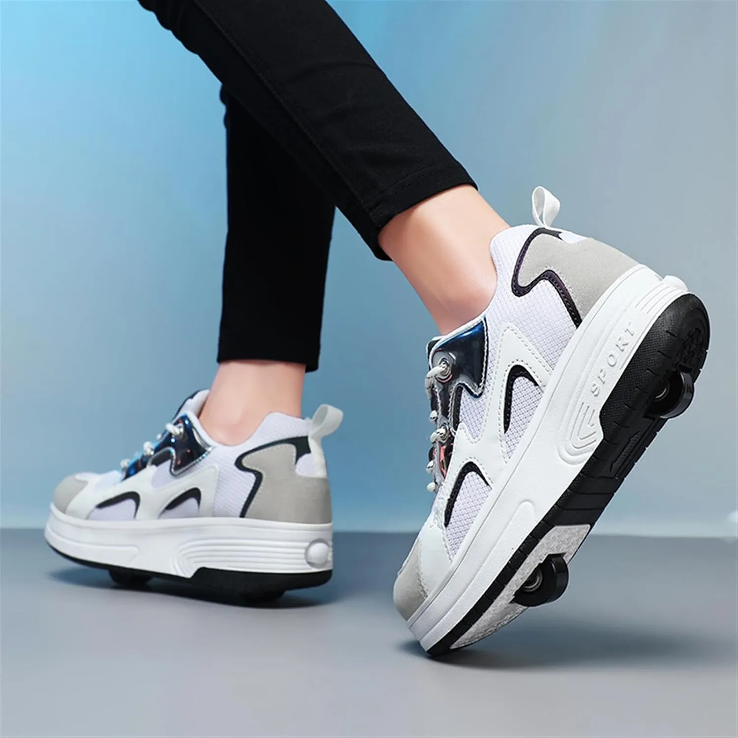 Kids Roller Sneakers with Detachable Wheels, Unisex Casual Skating Shoes, Trendy All-Season Round Toe Lace-up Sneakers for Party, Birthday