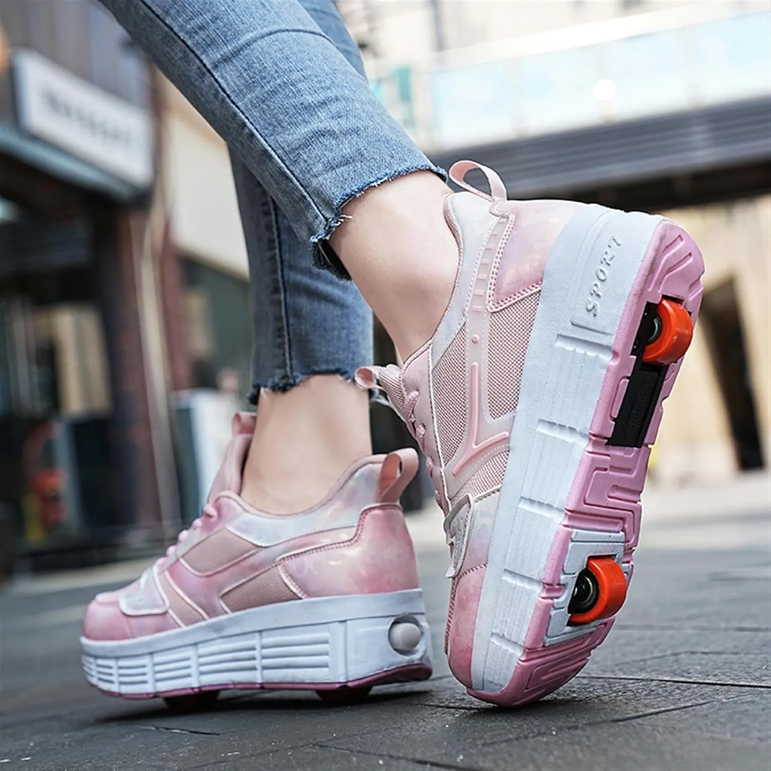 Kids Roller Sneakers with Detachable Wheels, Unisex Casual Skating Shoes, Trendy All-Season Round Toe Lace-up Sneakers for Party, Birthday