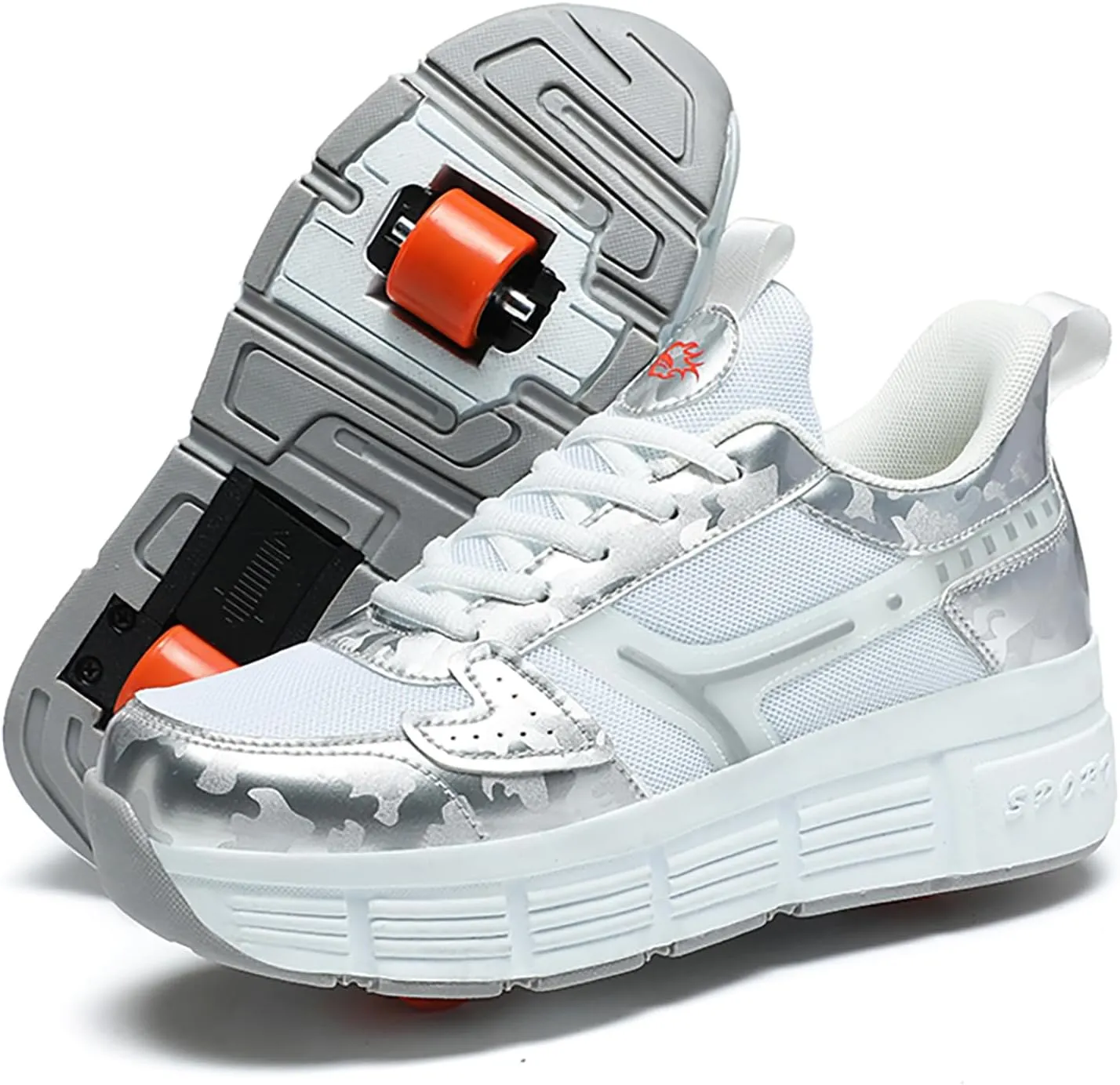 Kids Roller Sneakers with Detachable Wheels, Unisex Casual Skating Shoes, Trendy All-Season Round Toe Lace-up Sneakers for Party, Birthday