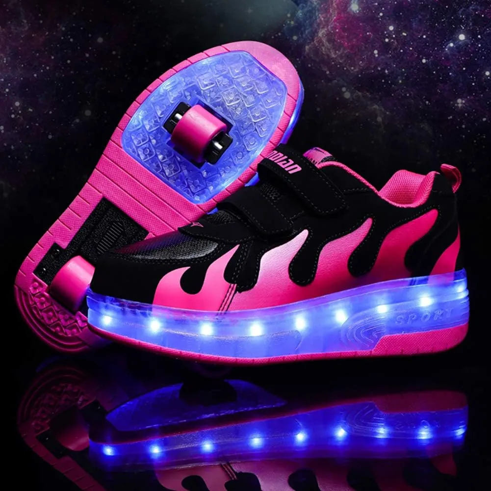Kids USB Charging Led Light Up Shoes Double Wheels Roller Skates Shoes Sneakers for Boys Girls