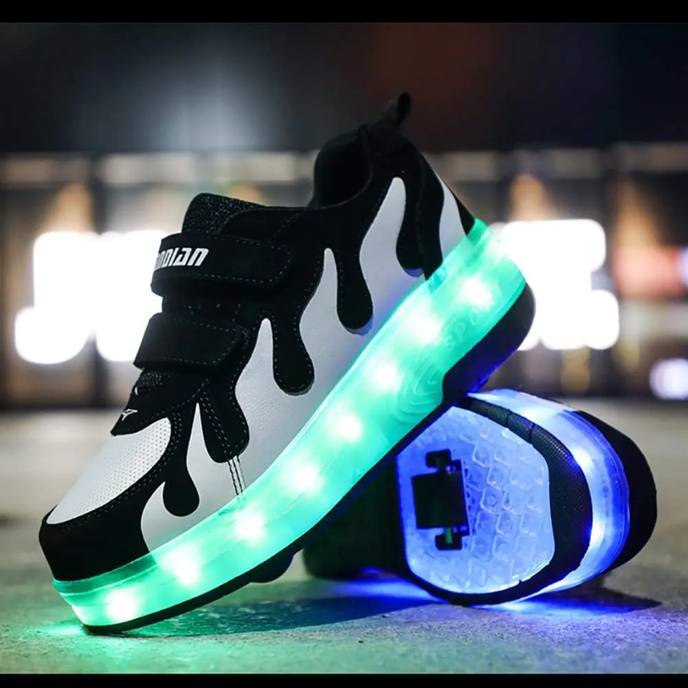 Kids USB Charging Led Light Up Shoes Double Wheels Roller Skates Shoes Sneakers for Boys Girls