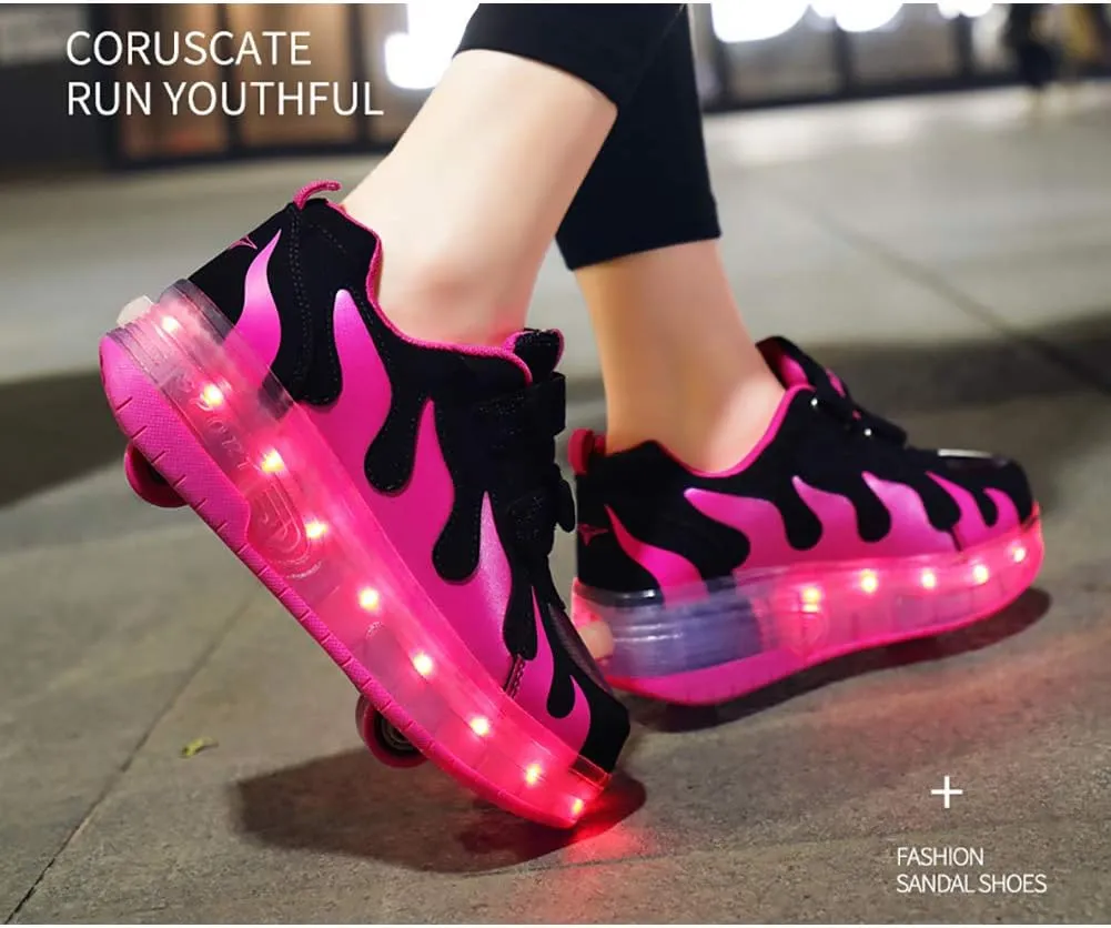 Kids USB Charging Led Light Up Shoes Double Wheels Roller Skates Shoes Sneakers for Boys Girls