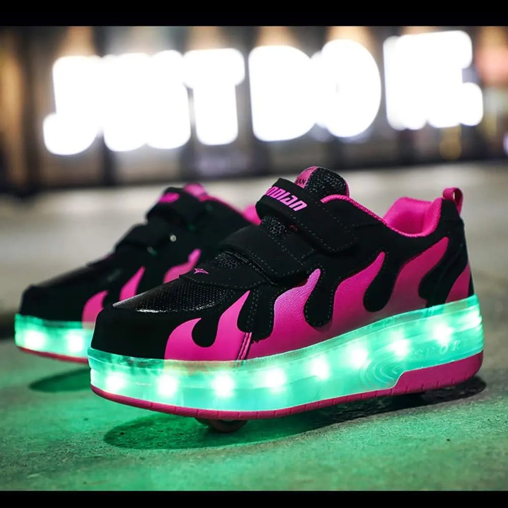 Kids USB Charging Led Light Up Shoes Double Wheels Roller Skates Shoes Sneakers for Boys Girls