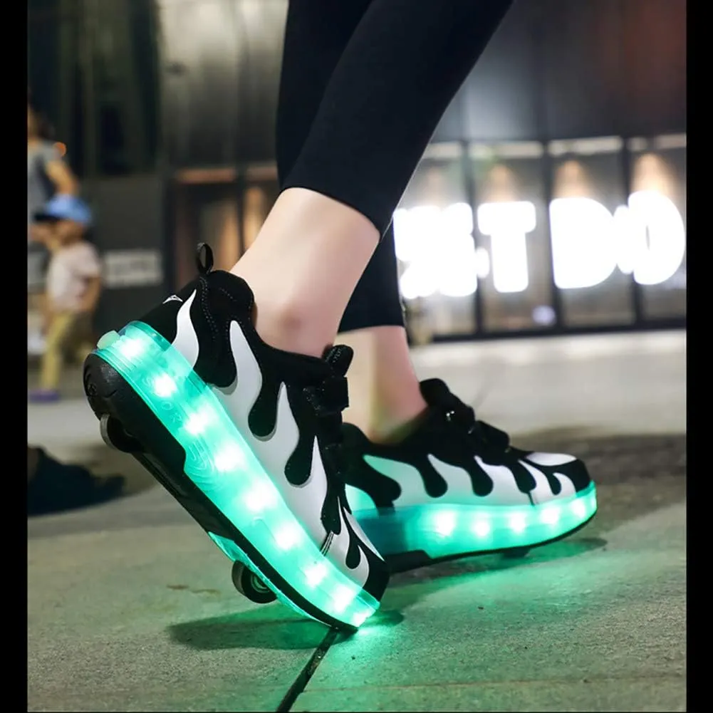 Kids USB Charging Led Light Up Shoes Double Wheels Roller Skates Shoes Sneakers for Boys Girls
