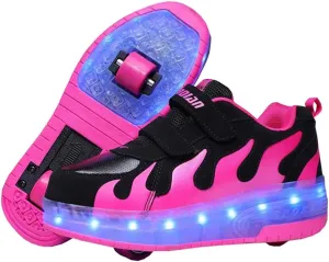 Kids USB Charging Led Light Up Shoes Double Wheels Roller Skates Shoes Sneakers for Boys Girls