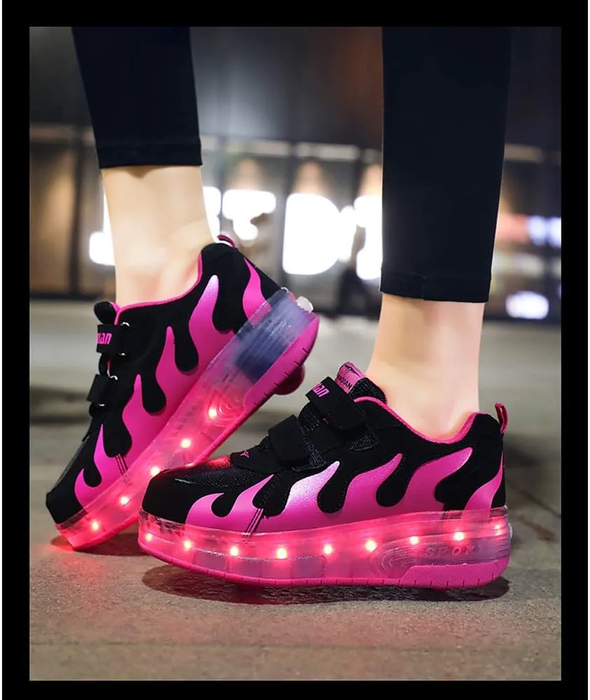 Kids USB Charging Led Light Up Shoes Double Wheels Roller Skates Shoes Sneakers for Boys Girls