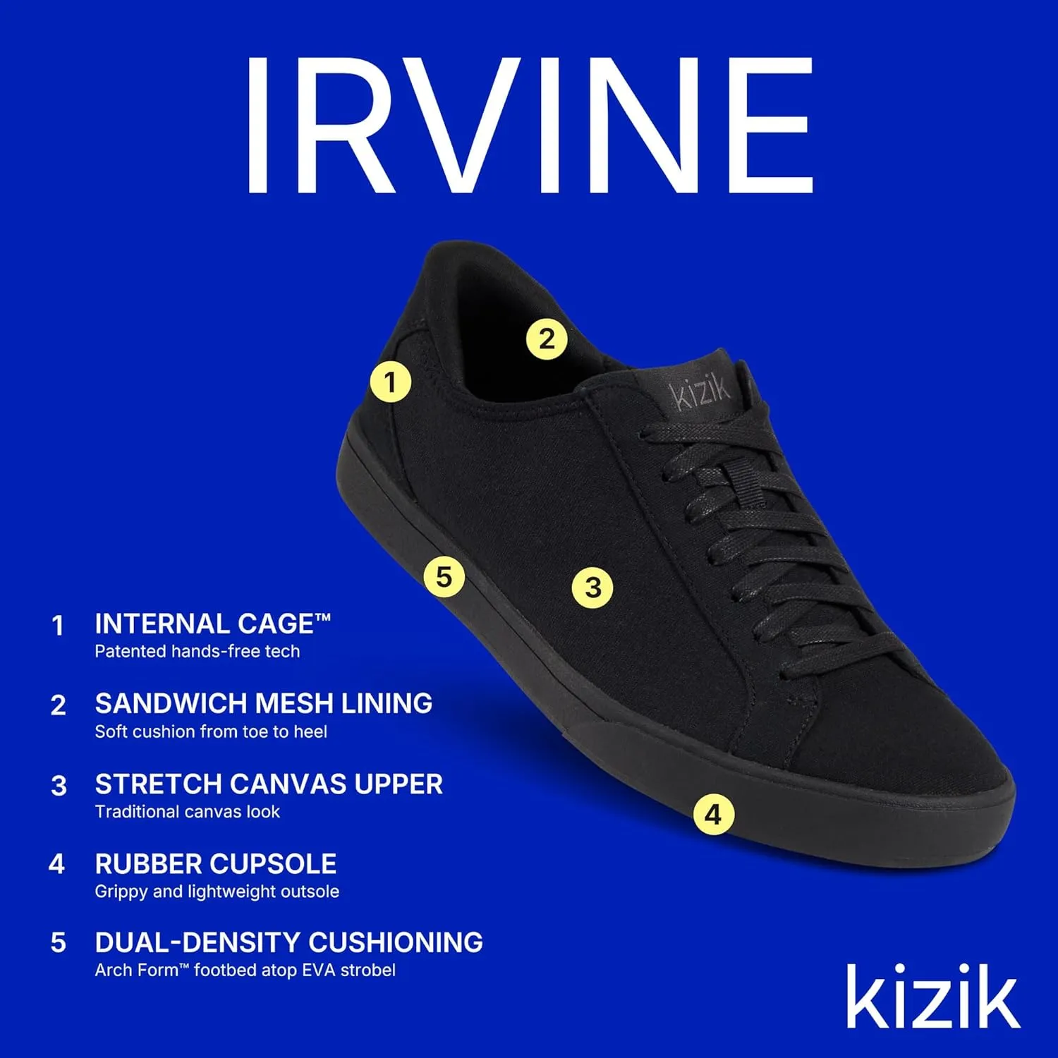Kizik Slip On Sneakers: Irvine - Low-Profile, Stretch Canvas with Grippy Rubber Soles, Casual Shoes for Women & Men, Hands Free Convenience - Regular Width