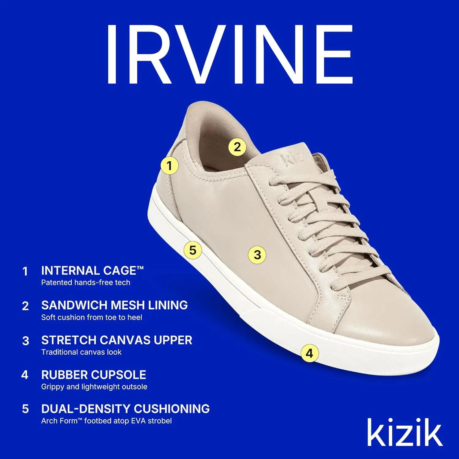 Kizik Slip On Sneakers: Irvine - Low-Profile, Stretch Canvas with Grippy Rubber Soles, Casual Shoes for Women & Men, Hands Free Convenience - Wide Width