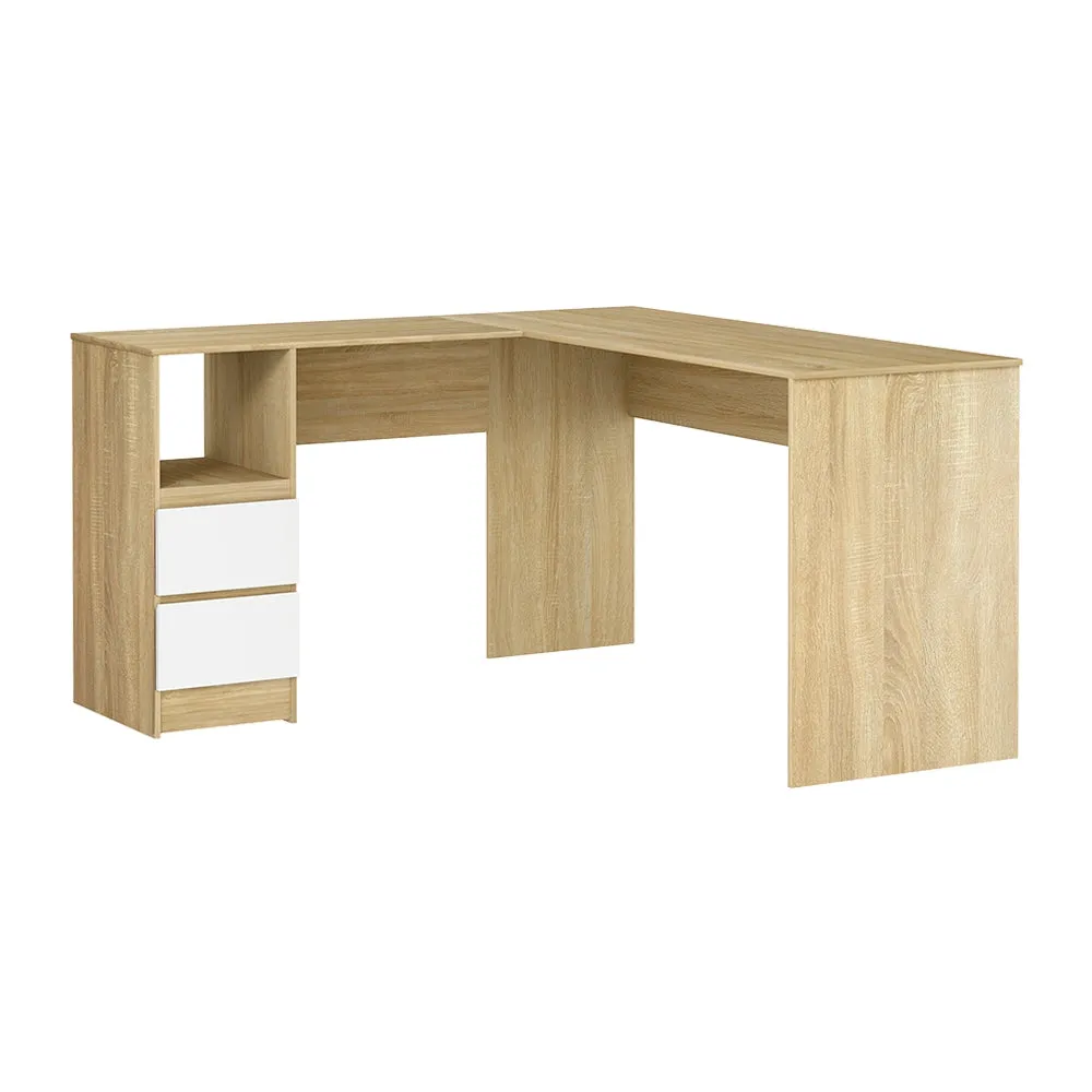 L-Shape Computer Desk with Drawers & Shelf, Oak - Artiss
