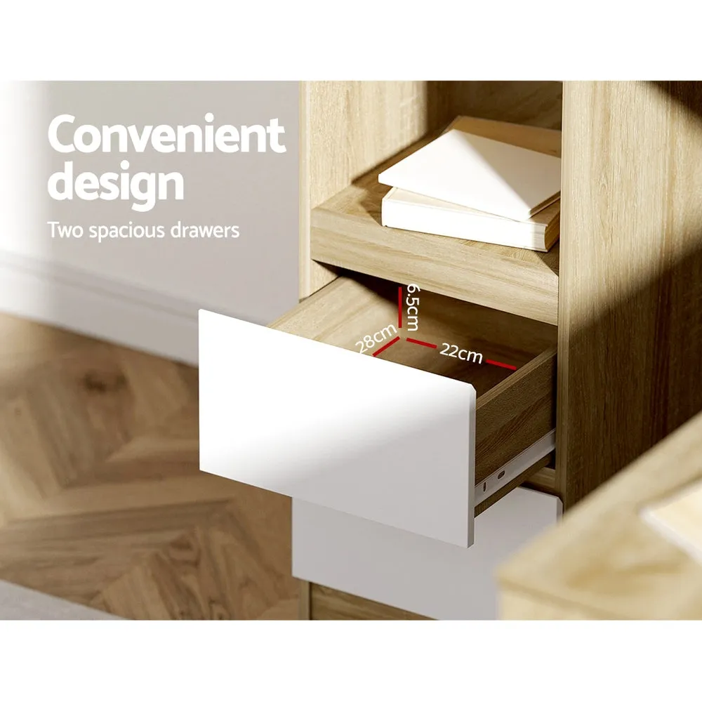L-Shape Computer Desk with Drawers & Shelf, Oak - Artiss