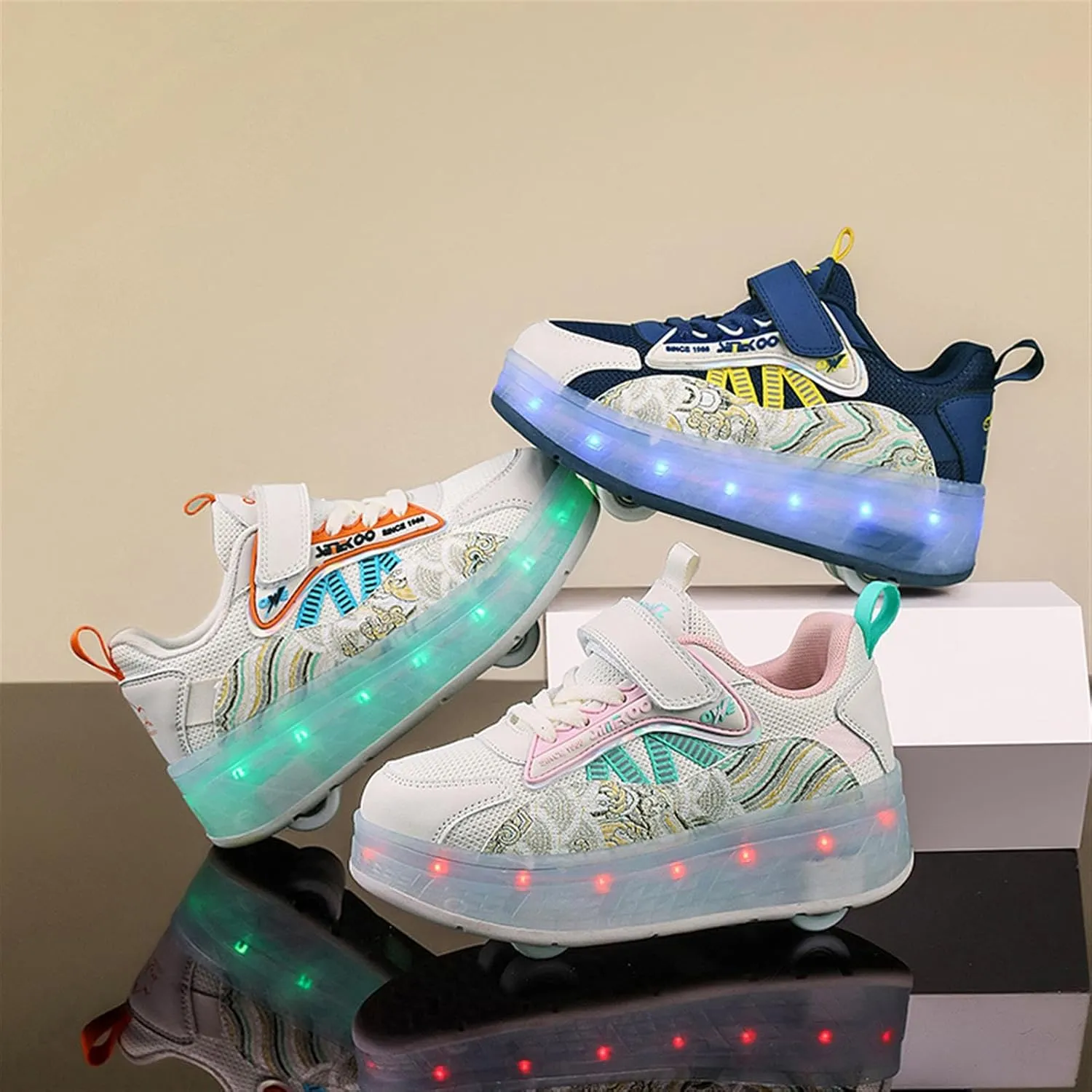 LED Roller Shoes for Kids  USB Rechargeable Light-Up Skating Sneakers with Detachable Wheels, Unisex Trendy Cool Street Roller Skates