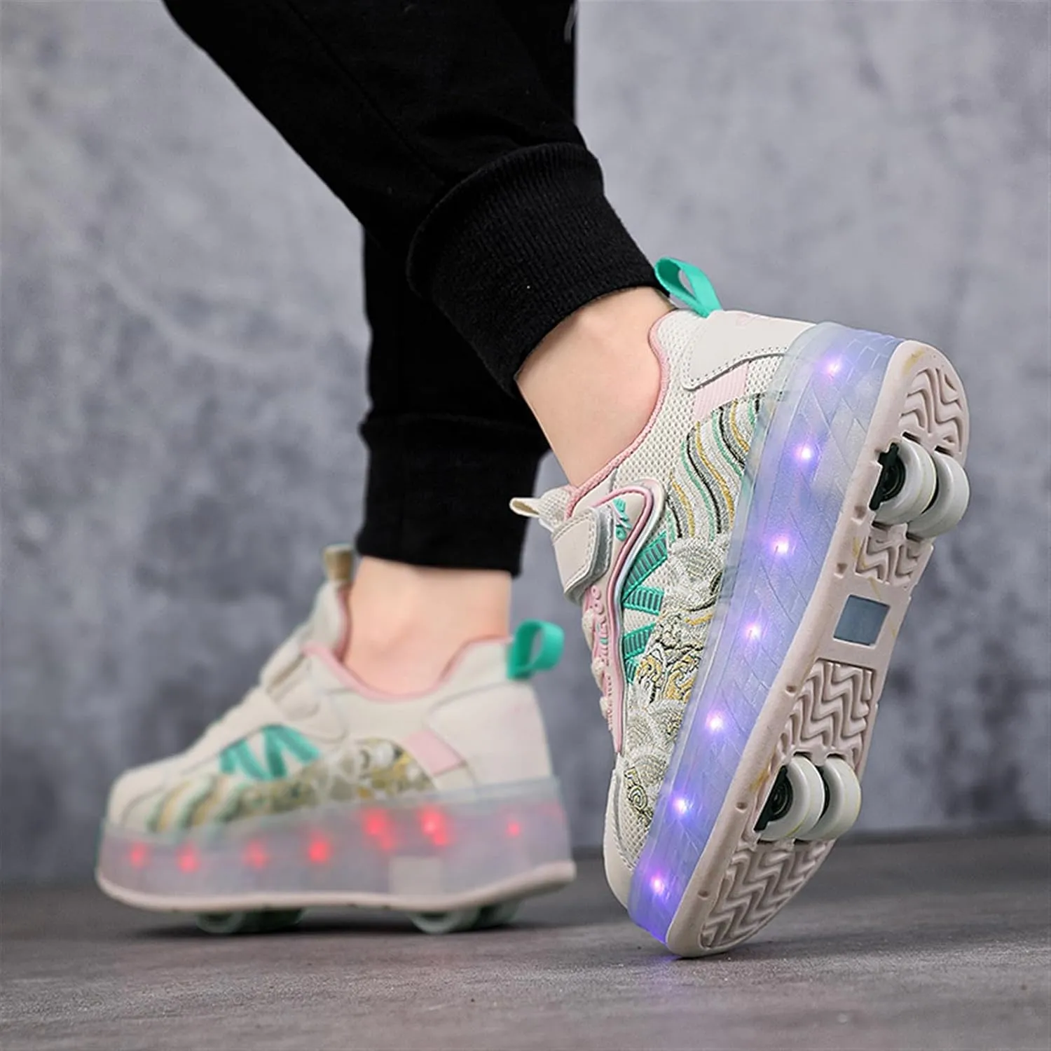 LED Roller Shoes for Kids  USB Rechargeable Light-Up Skating Sneakers with Detachable Wheels, Unisex Trendy Cool Street Roller Skates