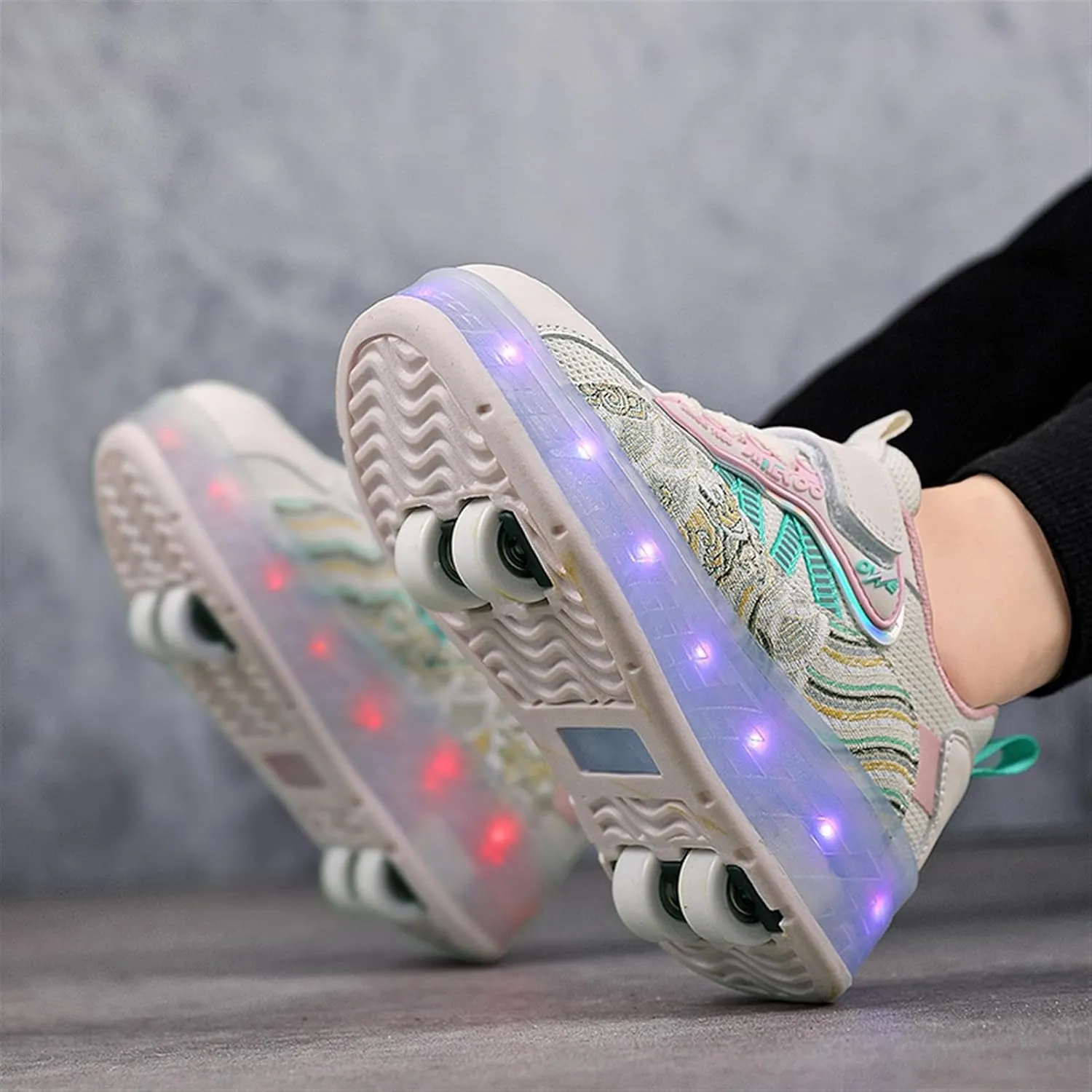 LED Roller Shoes for Kids  USB Rechargeable Light-Up Skating Sneakers with Detachable Wheels, Unisex Trendy Cool Street Roller Skates