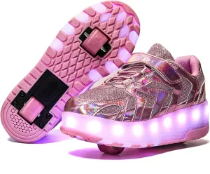 Led Roller Skate Shoes Sneakers, USB Charging Light Up Roller Shoes Boy Girl Child Adult Automatic Retractable Sneakers FashionPink-USA 12