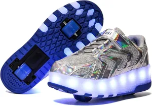 Led Roller Skate Shoes Sneakers, USB Charging Light Up Roller Shoes Boy Girl Child Adult Automatic Retractable Sneakers Fashionsilver-USA 12