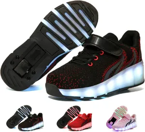 Light Up Shoes Led Roller Skate Shoes Wheels Boys Girls Sneakers, Kids Led Light Up Shoes Usb Charging Flashing Sneakers Unisex for Festivals, Thanksgiving, Christmas, New Ye(Size:US 4.5,Color:Black)
