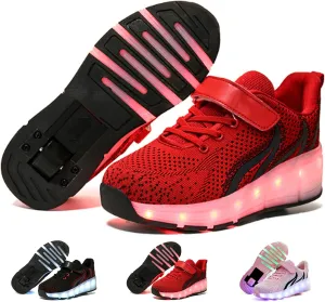 Light Up Shoes Led Roller Skate Shoes Wheels Boys Girls Sneakers, Kids Led Light Up Shoes Usb Charging Flashing Sneakers Unisex for Festivals, Thanksgiving, Christmas, New Ye(Size:US 6,Color:Red)