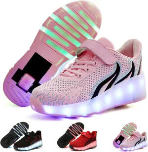 Light Up Shoes Led Roller Skate Shoes Wheels Boys Girls Sneakers, Kids Led Light Up Shoes Usb Charging Flashing Sneakers Unisex for Festivals, Thanksgiving, Christmas, New Ye(Size:US 8.5,Color:Pink)