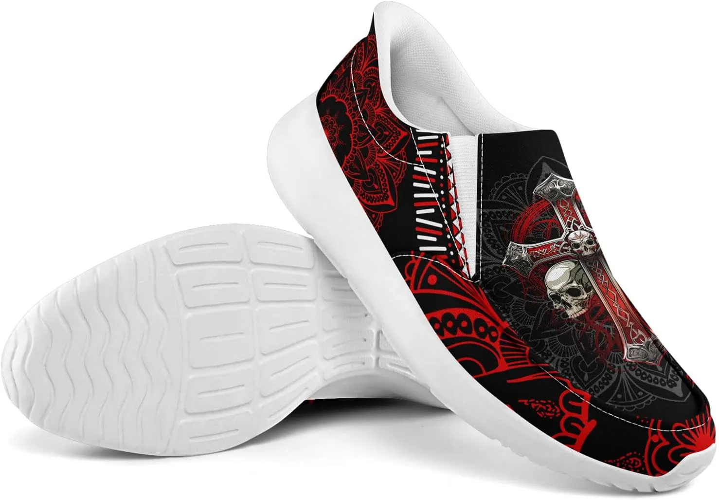 Men's Fashion Skull Canvas Shoes Women's Gothic Flower Slip-on Casual Sneaker Lightweight Breathable Summer Footwear