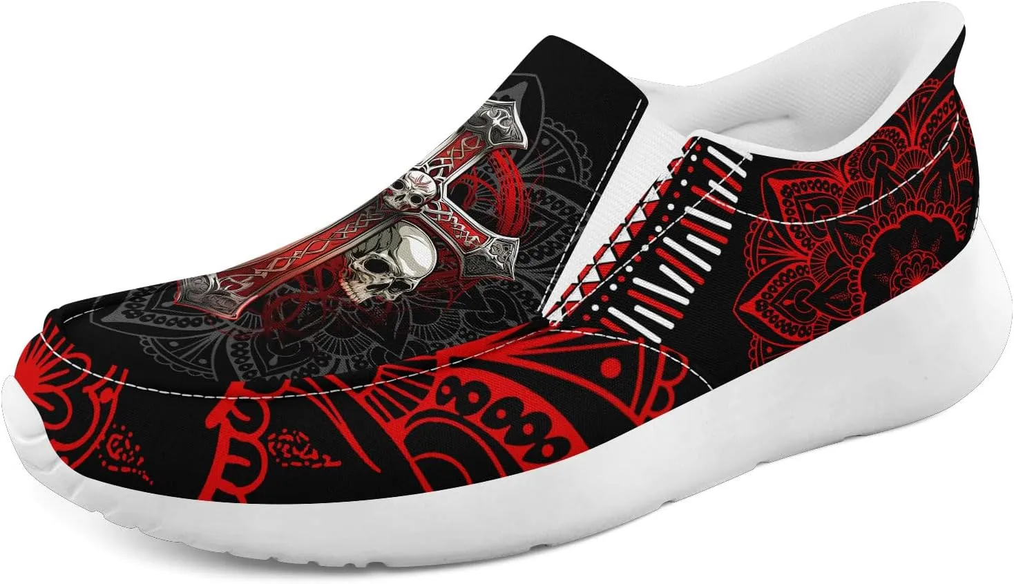 Men's Fashion Skull Canvas Shoes Women's Gothic Flower Slip-on Casual Sneaker Lightweight Breathable Summer Footwear