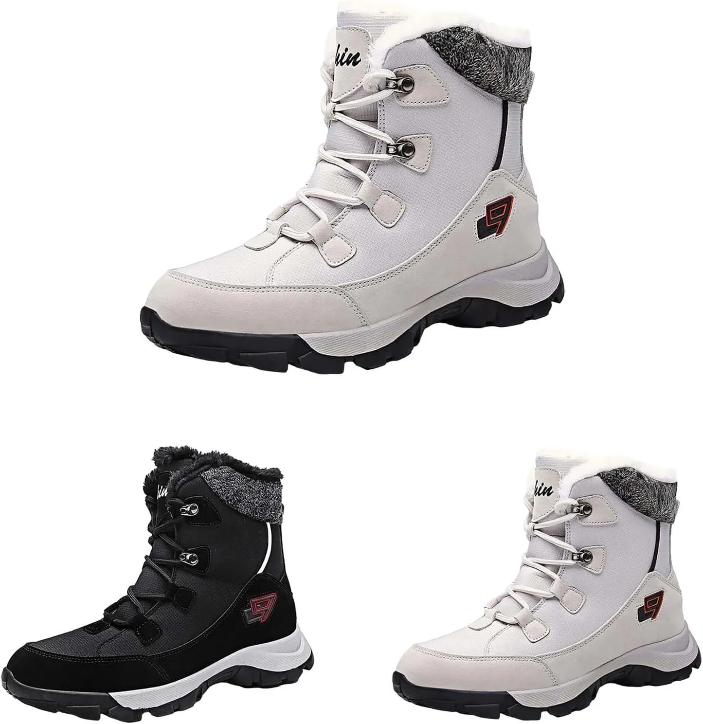 Men's Insulated Waterproof Hiking Snow Boots Fur Lined Winter Boot Non-Slip Outdoor Ankle High-top Shoes
